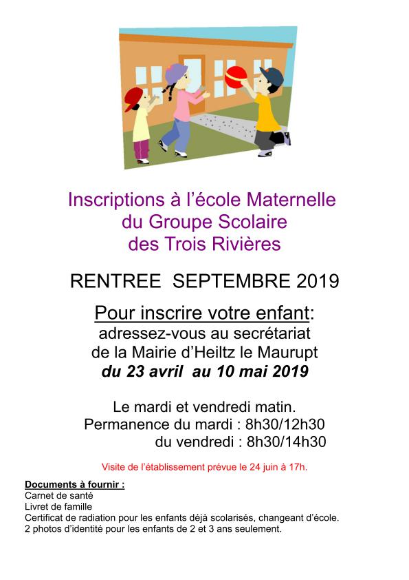 Affichette inscriptions scolaires 2019