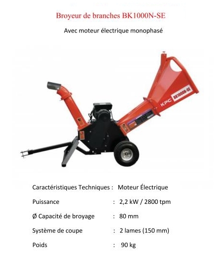 Caractéristiques broyeur de branches électrique BK1000N-SE